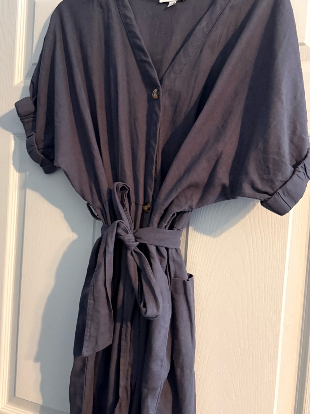 Baltic Born Slate Blue Button-Front Wrap Romper with Tie Waist